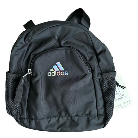 Adidas Black Mini Bag Linear 3 Mini Backpack Black Adidas Hologram Logo - Picture 2 of 6